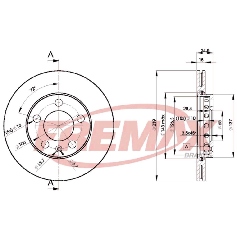 DISCO FREIO DIANTEIRO VENTILADO 239MM 5 FUROS VW FOX 1.0/1.6 03/ POLO 16V 02/ SPACEFOX