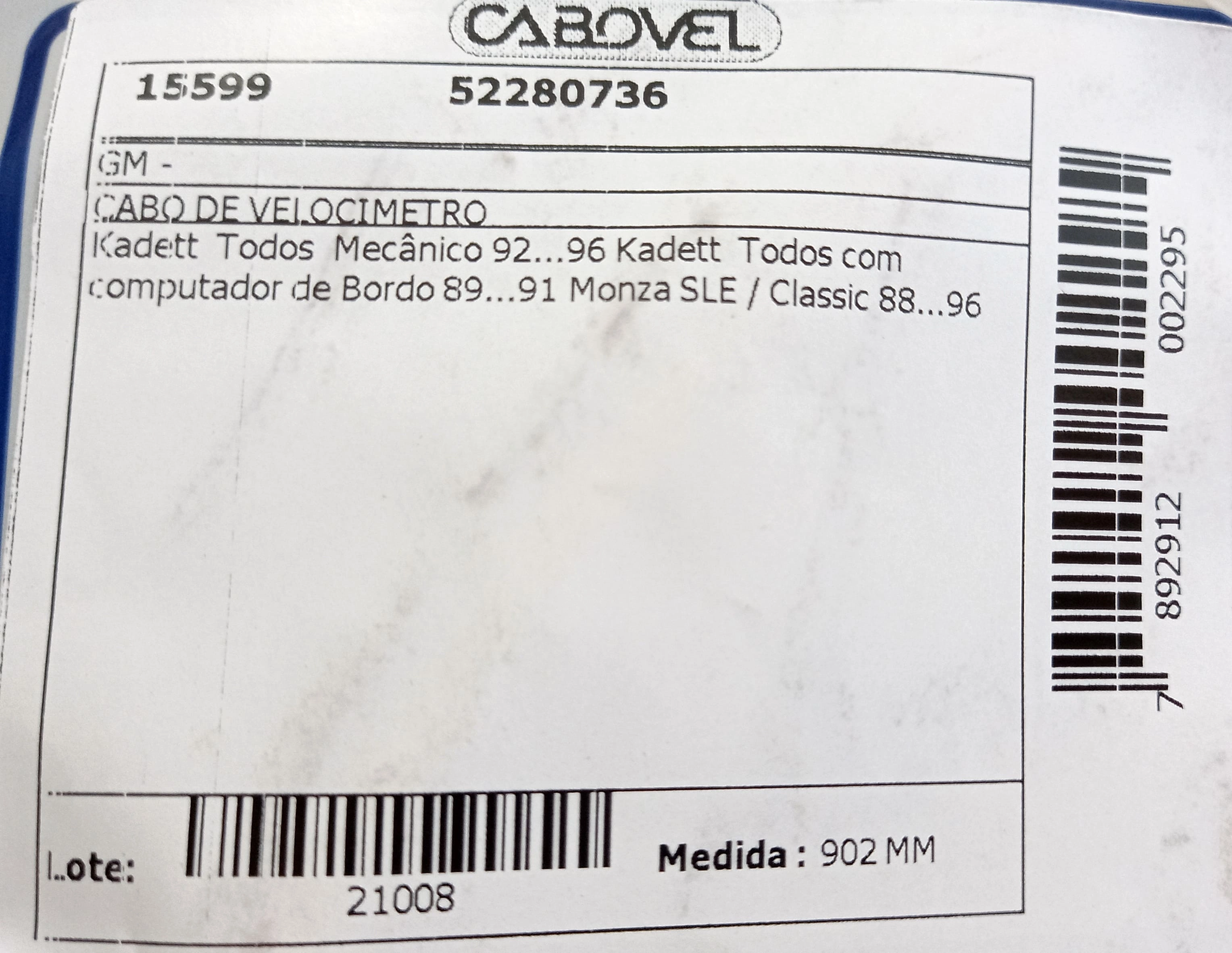 CABO VELOCIMETRO GM MONZA SLE/CLASSIC 88/96 902