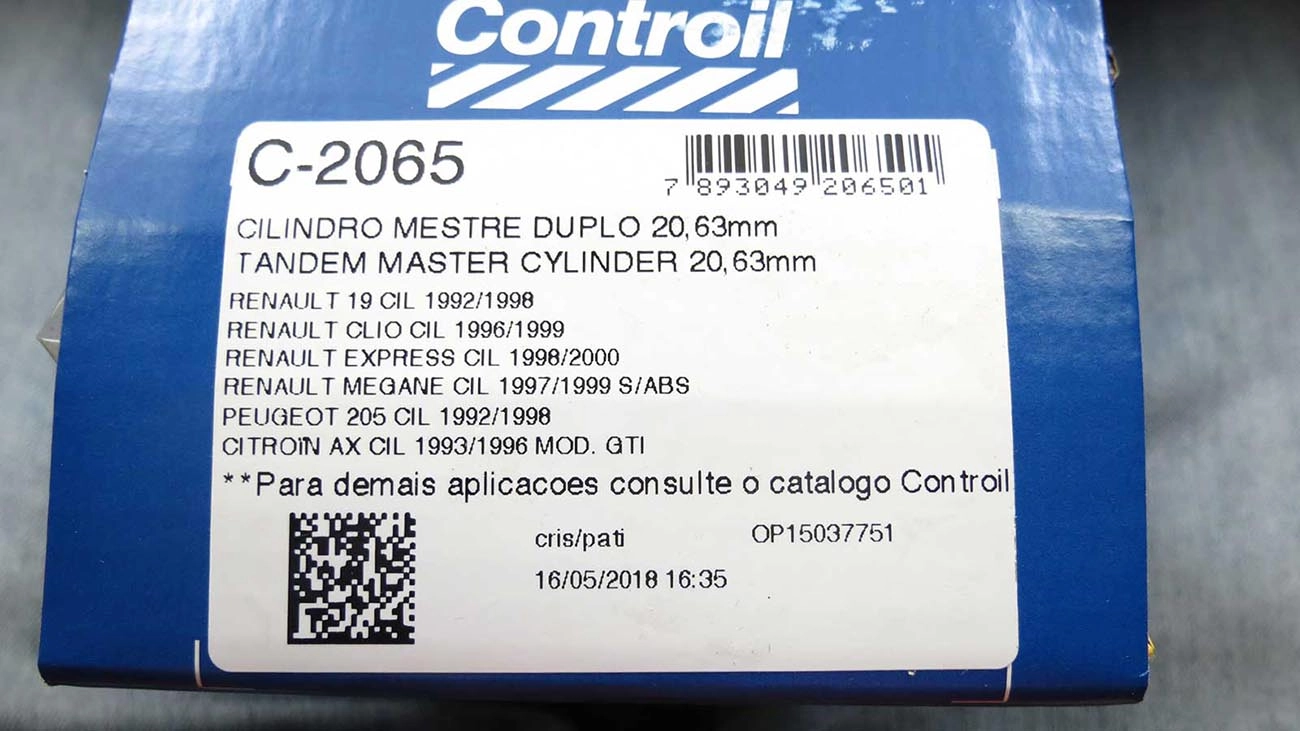 CILINDRO MESTRE FREIO DUPLO 20.63MM CITROEN AX 93/96 PEUGEOT 106 94/96 205 92/98 RENAULT MEGANE 98/01