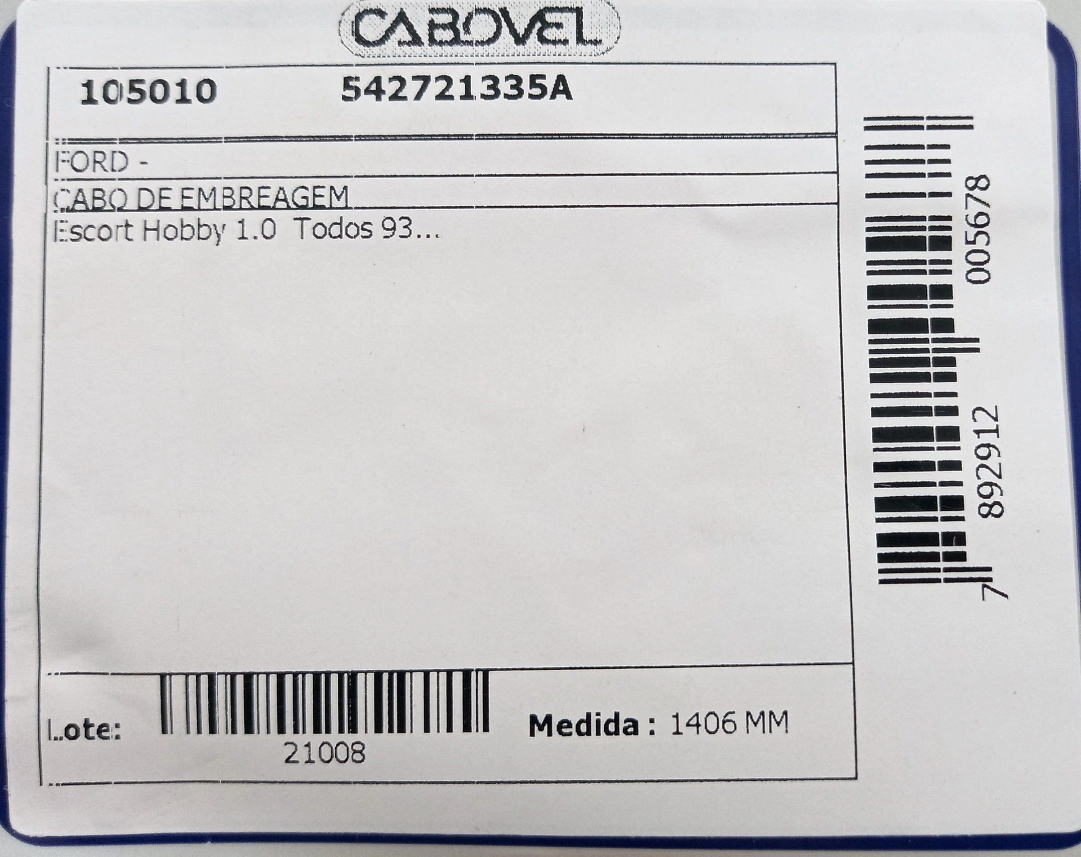 CABO EMBREAGEM 1406MM FORD ESCORT HOBBY 1.0 TODOS 1993/