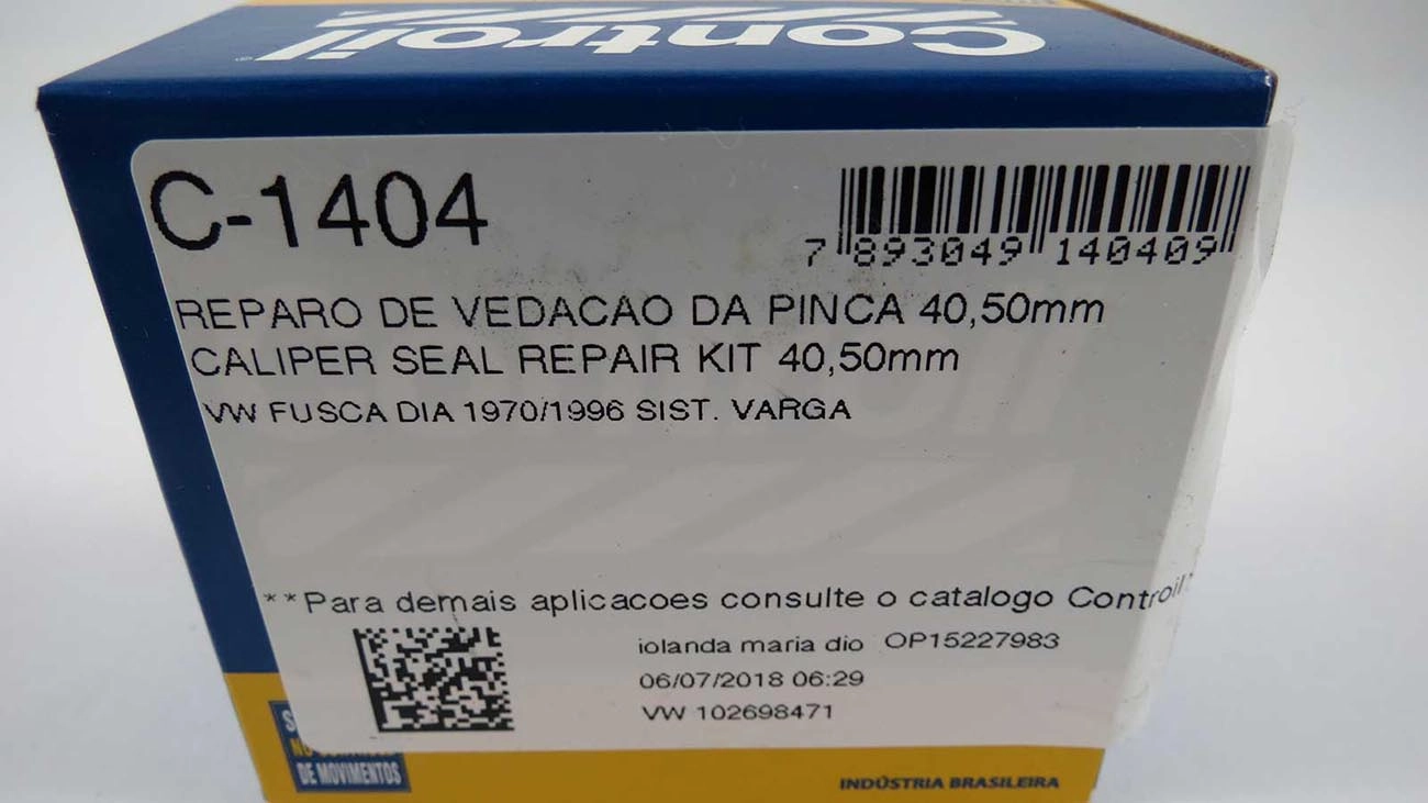 REPARO VEDAÇÃO PINÇA 40.50MM CILINDRO RODA VW FUSCA 70/96 FREIO DISCO 40.5MM DIANTEIRO