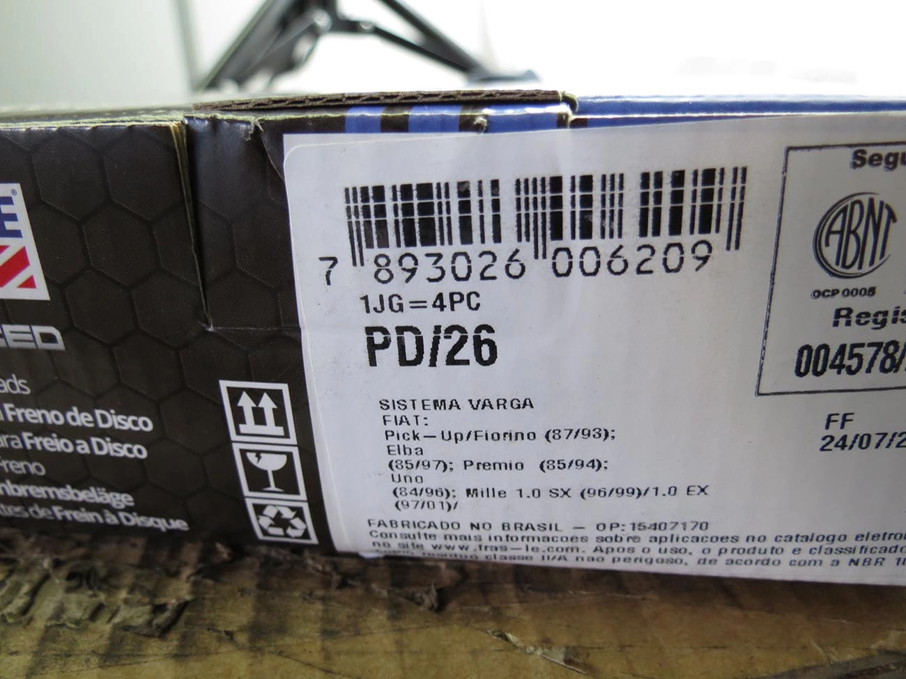PASTILHA FREIO RODA DIANTEIRA FIAT UNO/PREMIO/ELBA VARGA