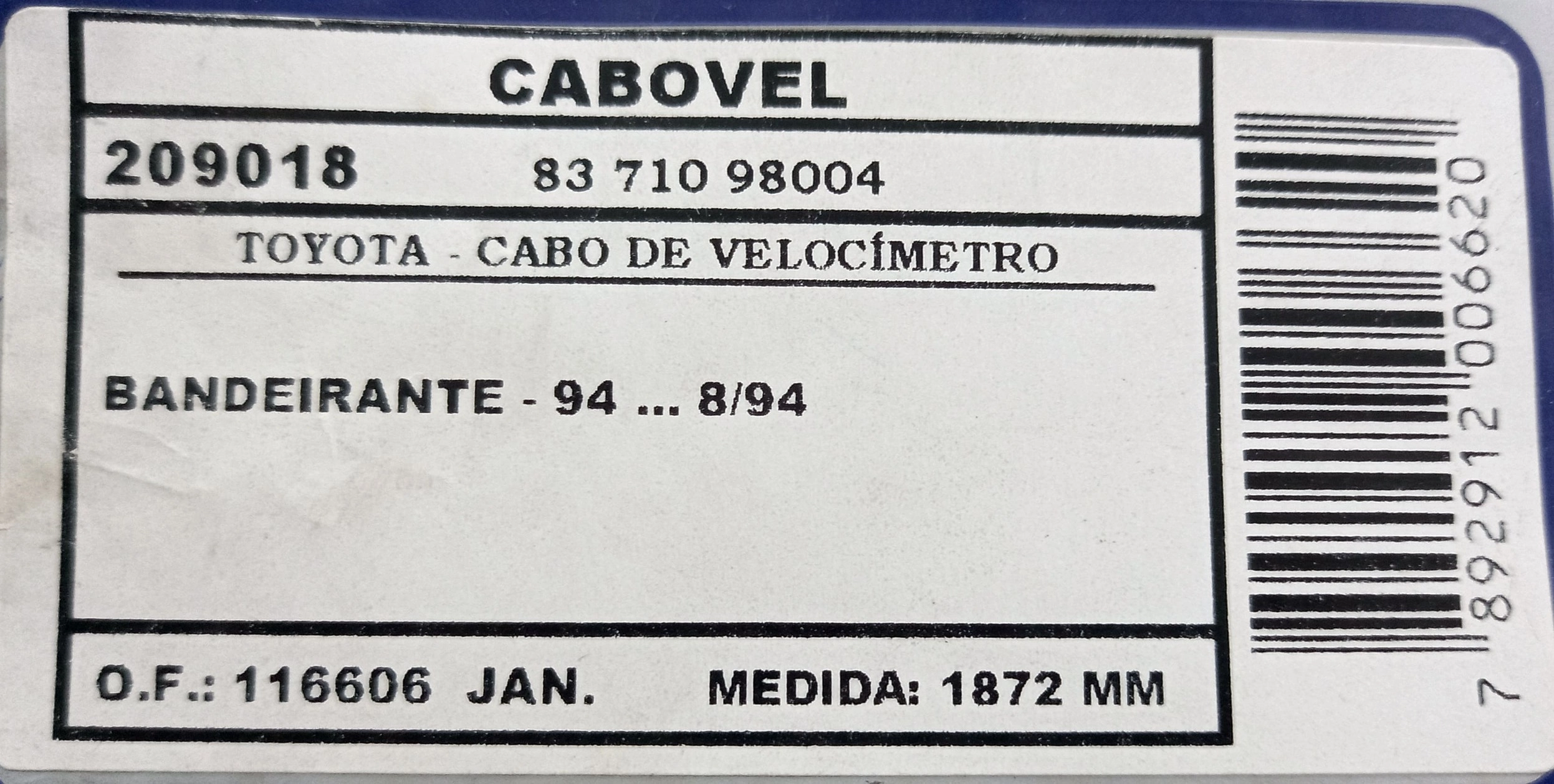 CABO DE VELOCÍMETRO TOYOTA BANDEIRANTE 1994/08.1994 - 1872MM