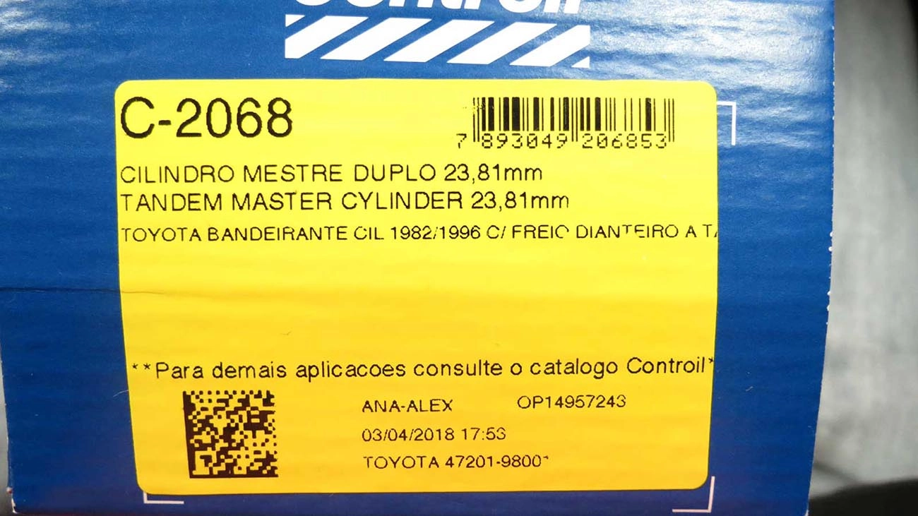 CILINDRO MESTRE FREIO DUPLO 23.81MM TAMBOR 4 RODAS TOYOTA BANDEIRANTE 82/96 15/16