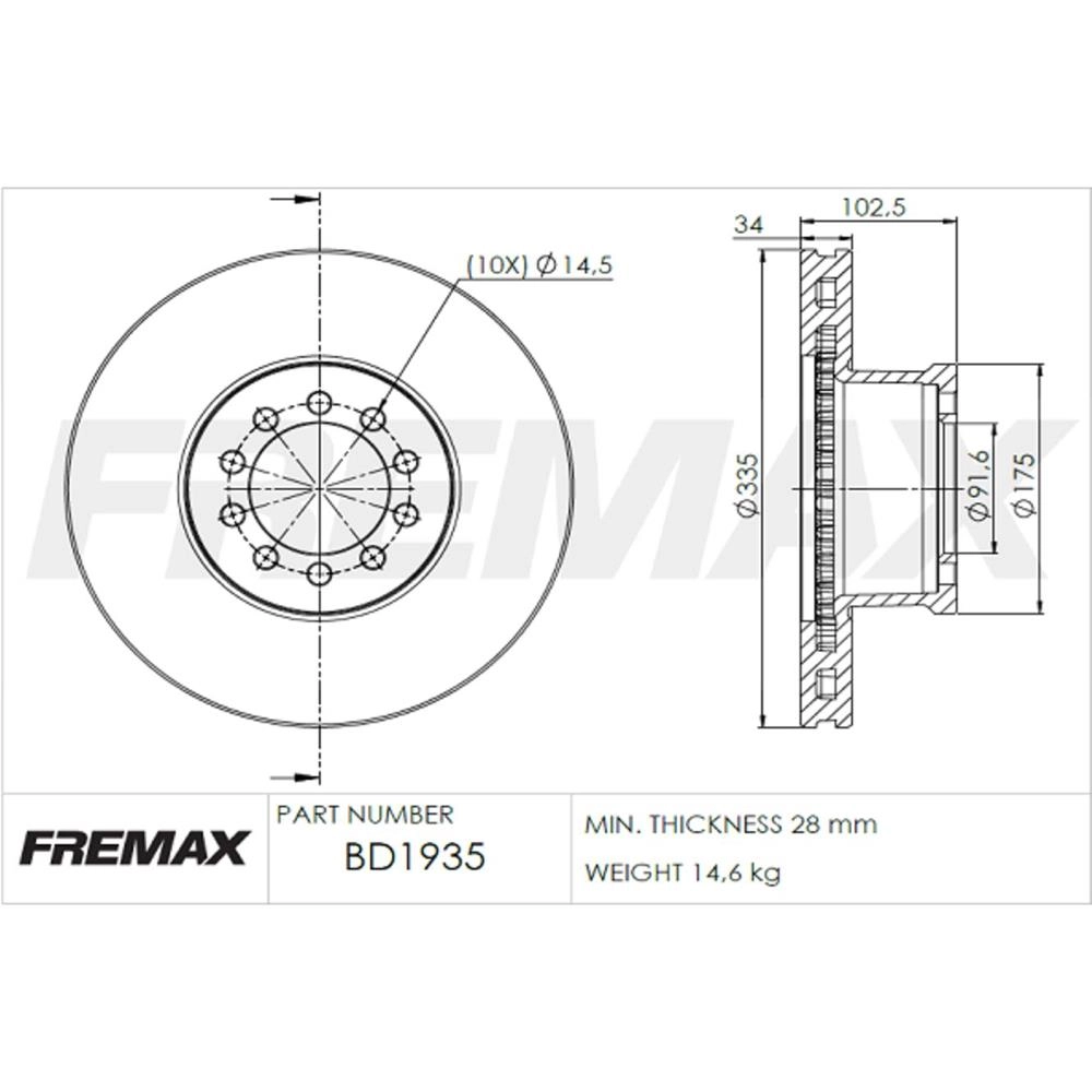 DISCO FREIO DIANTEIRO VENTILADO 335MM MB ATEGO 1315/2425 04/11 1418/1518/1718/1725