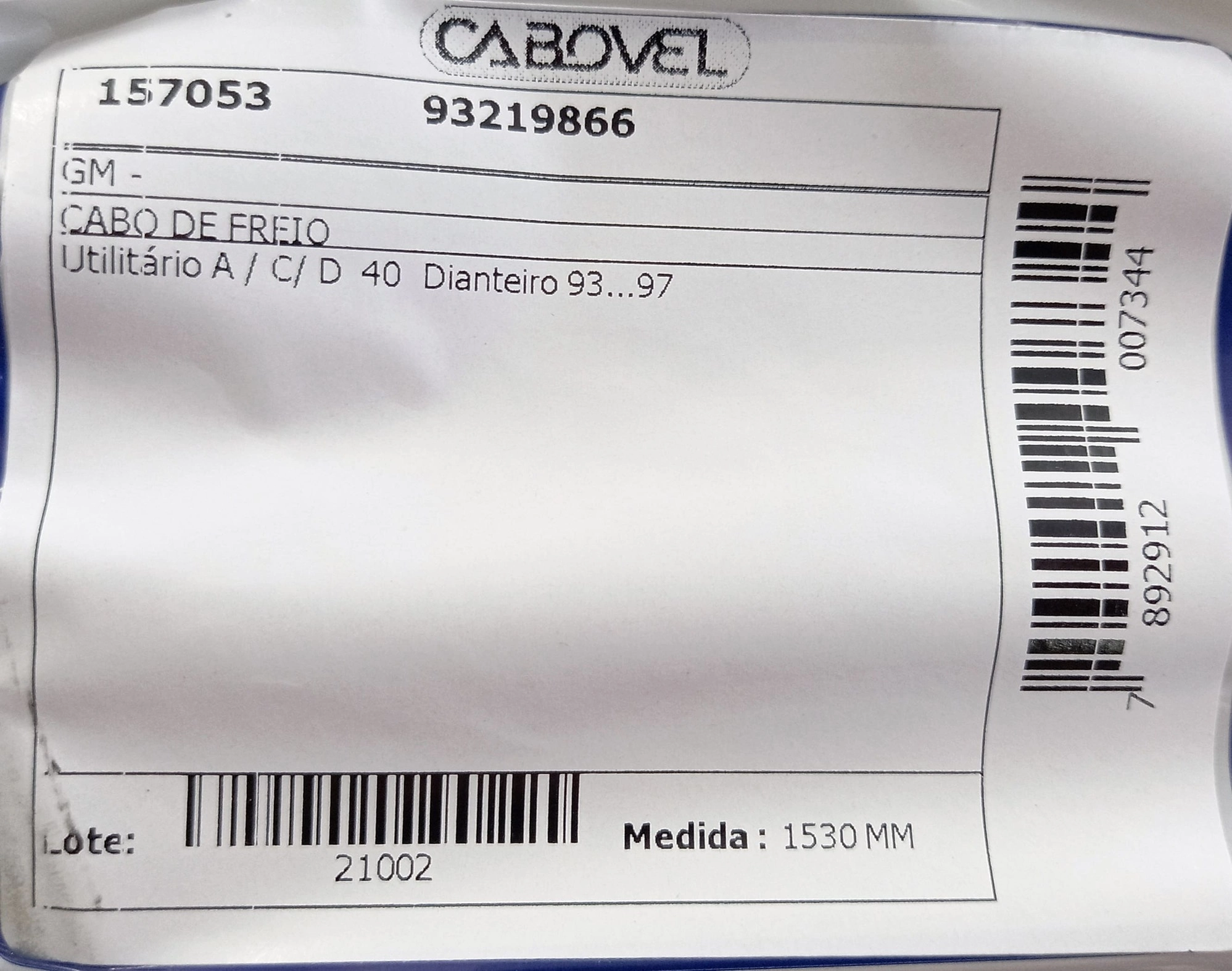 CABO FREIO DIANTEIRO 1530MM GM A-40/C-40/D-40 1993/1997