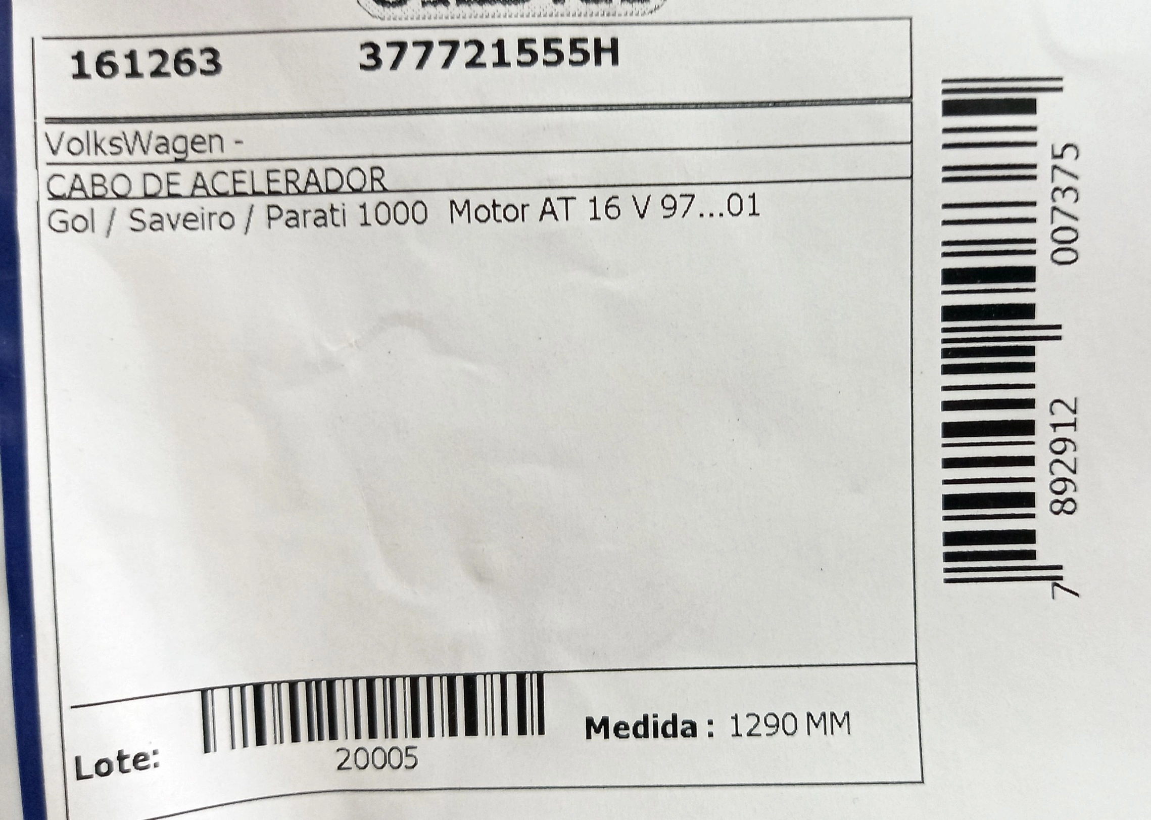 CABO ACELERADOR VW GOL/PARATI 1.0 - 16V 09.97/ 1290