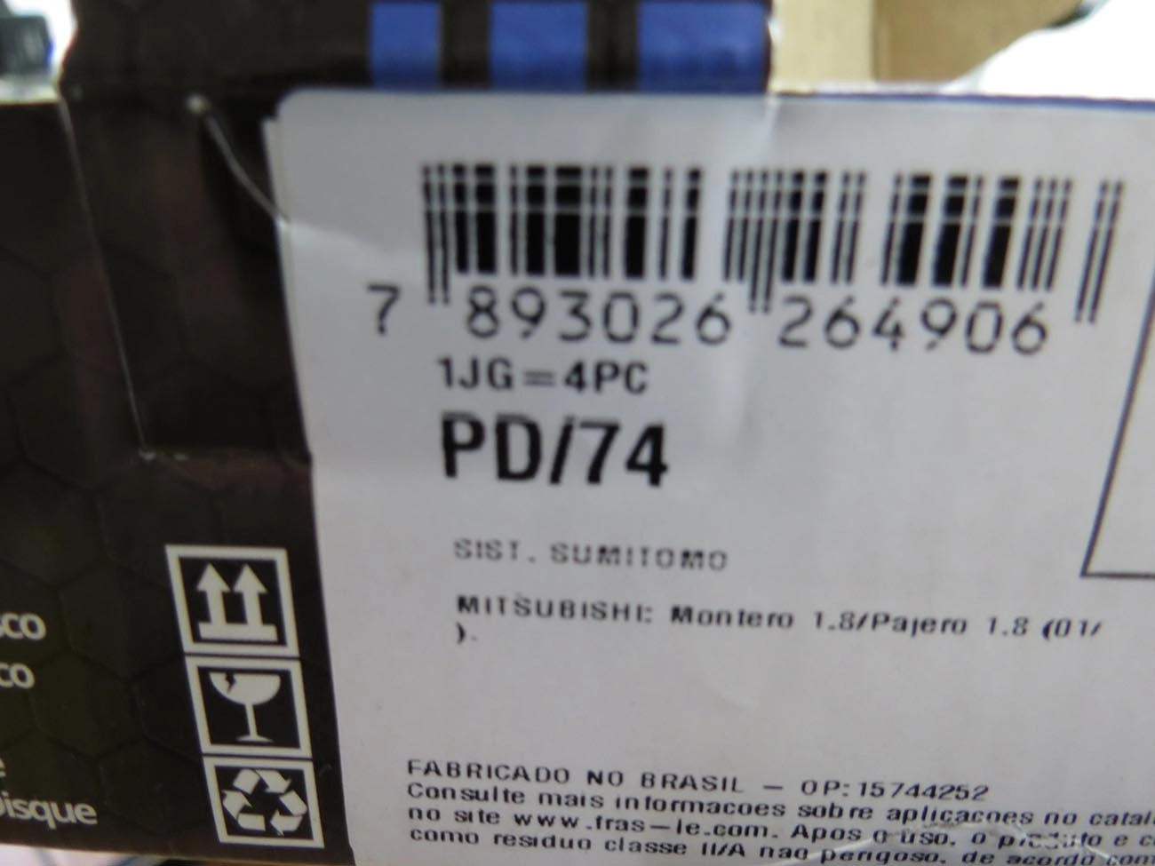PASTILHA FREIO RODA DIANTEIRA MITSUBISHI PAJERO TR4 2002/2018 MONTERO 1.8 2001/