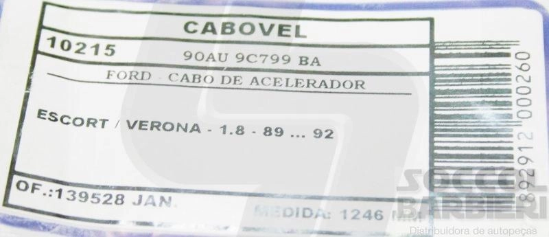 CABO ACELERADOR FORD ESCORT/VERONA - 1.8 89/92 1246MM