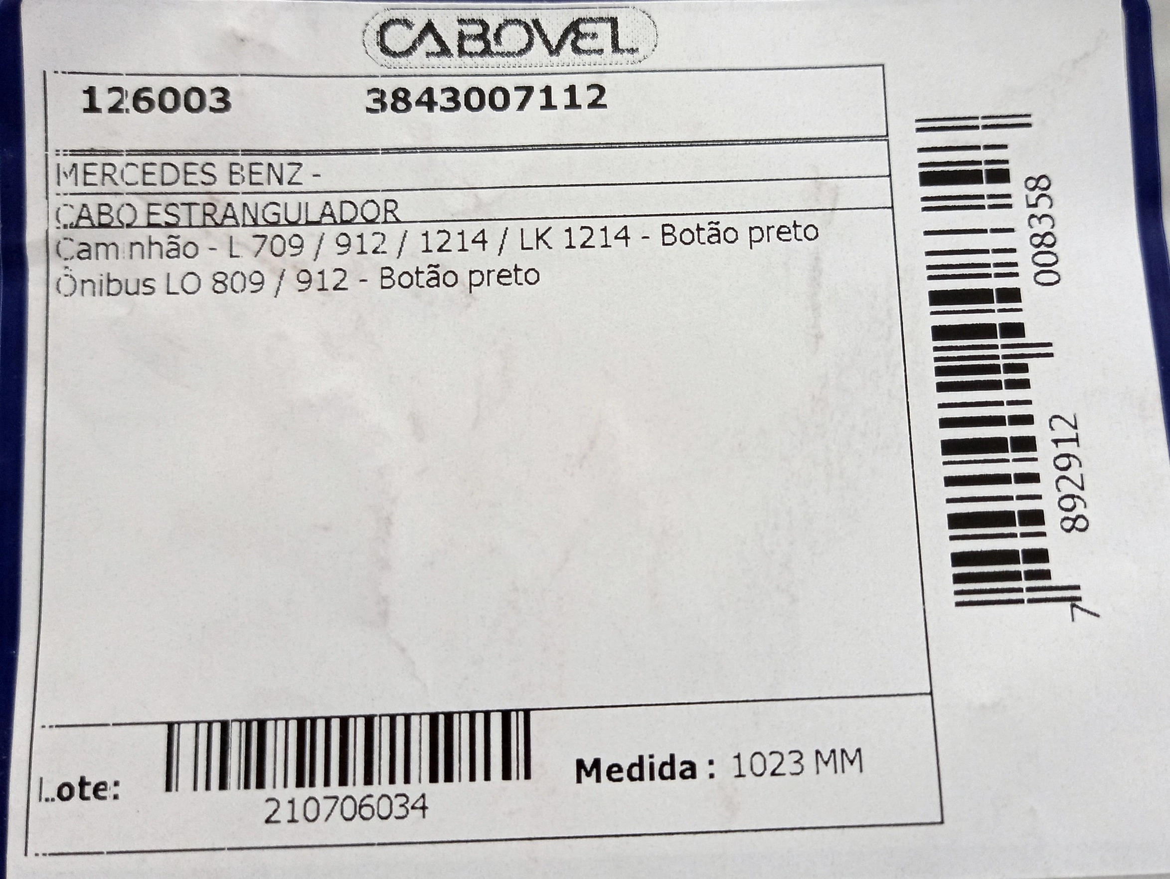 CABO ESTRANGULADOR MB 709/809/712/1214 - BOTAO PRETO 1023MM