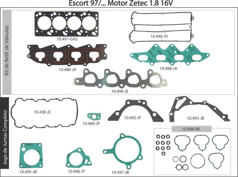 JOGO JUNTAS MOTOR FORD ESCORT/MONDEO 1.8 16V 97/ - ZETEC