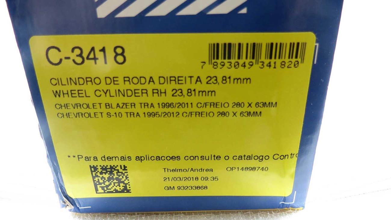 CILINDRO RODA FREIO TRASEIRO LADO DIREITO SAPATA 280X63MM TRASEIRA DIREITA GM S-10/BLAZER 95/11 DIESEL/4.3 23,81MM