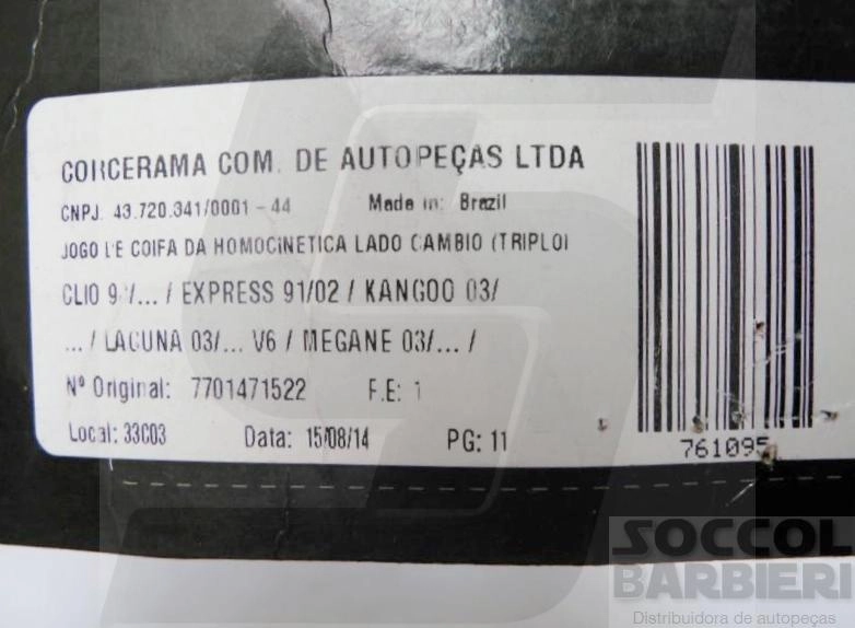 KIT REPARO HOMOCINÉTICA TRIPOIDE LADO CÂMBIO DIREITO RENAULT CLIO 98/ - KANGOO/LAGUNA 03/ - 23X110MM