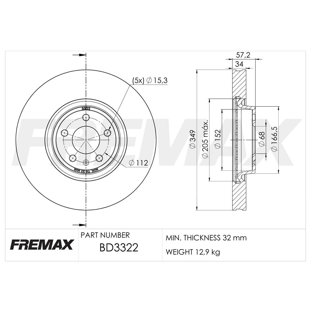 DISCO FREIO DIANTEIRO VENTILADO 349MM AUDI A6/Q5/Q7 3.0 TFSI/TDI 2019/2025