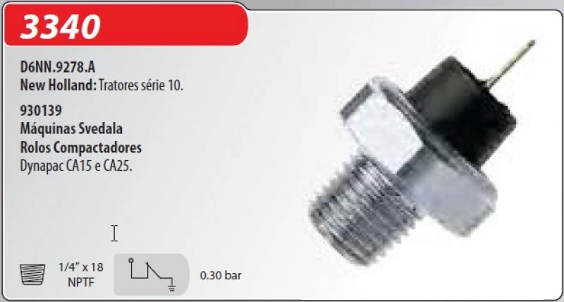 INTERRUPTOR DE PRESSÃO DO ÓLEO FORD CARGO 1315/1415/1618/2218 F-4000 - NEW HOLLAND TRATOR SERIE 10