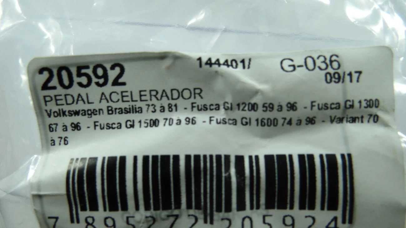 PEDAL ACELERADOR VW FUSCA/BRASILIA/VARIANT