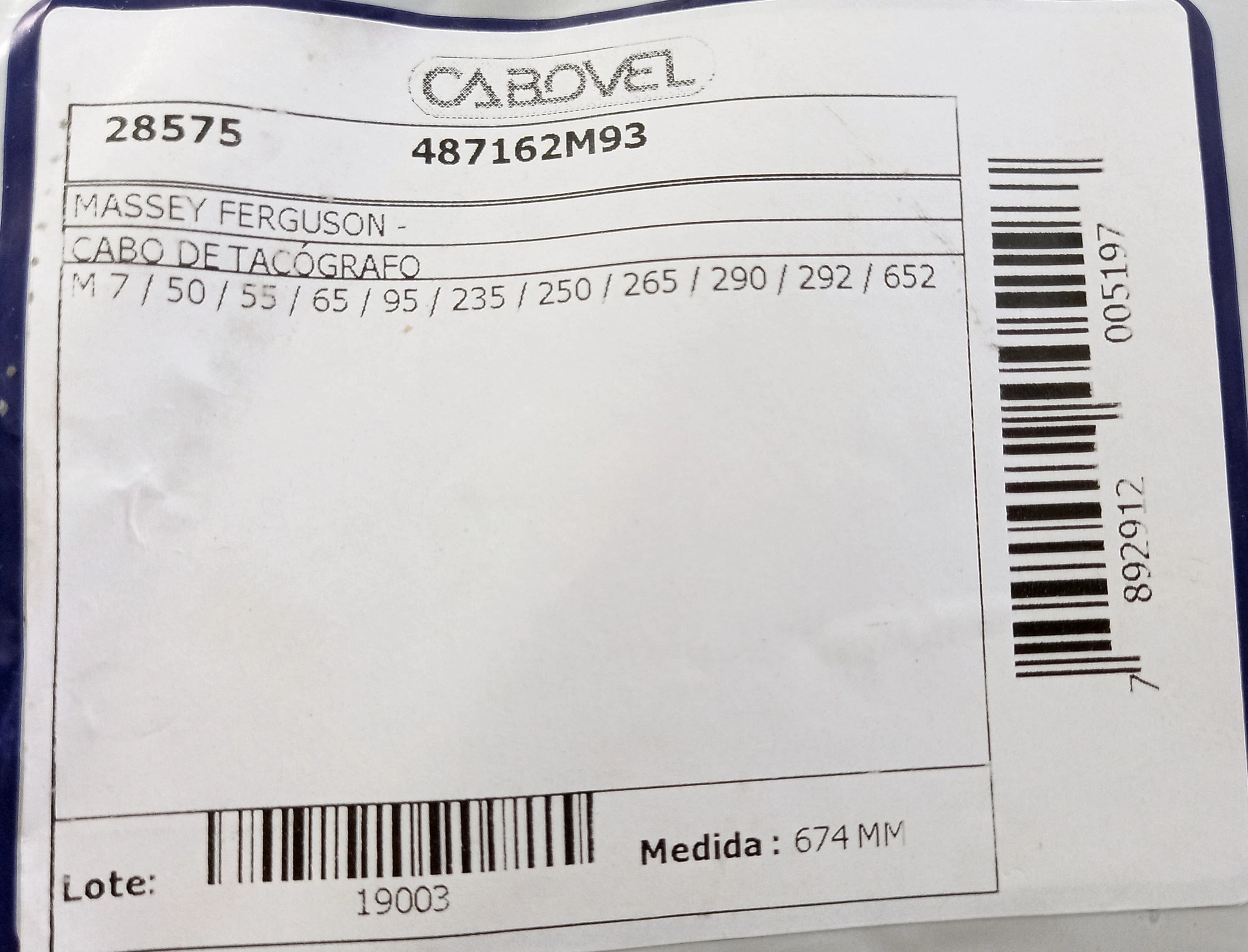 CABO DE TACÔMETRO MF 50/55/65/95/235/250/265/290/292/652 674