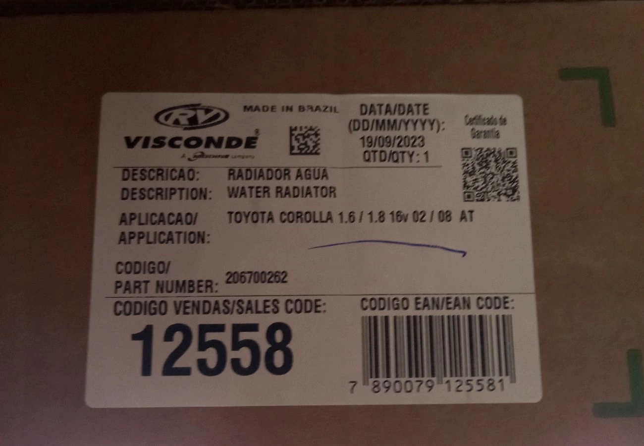 RADIADOR MOTOR BRASADO TOYOTA COROLLA 2002/2008 - COM OU SEM AR CONDICIONADO - AUTOMATICO