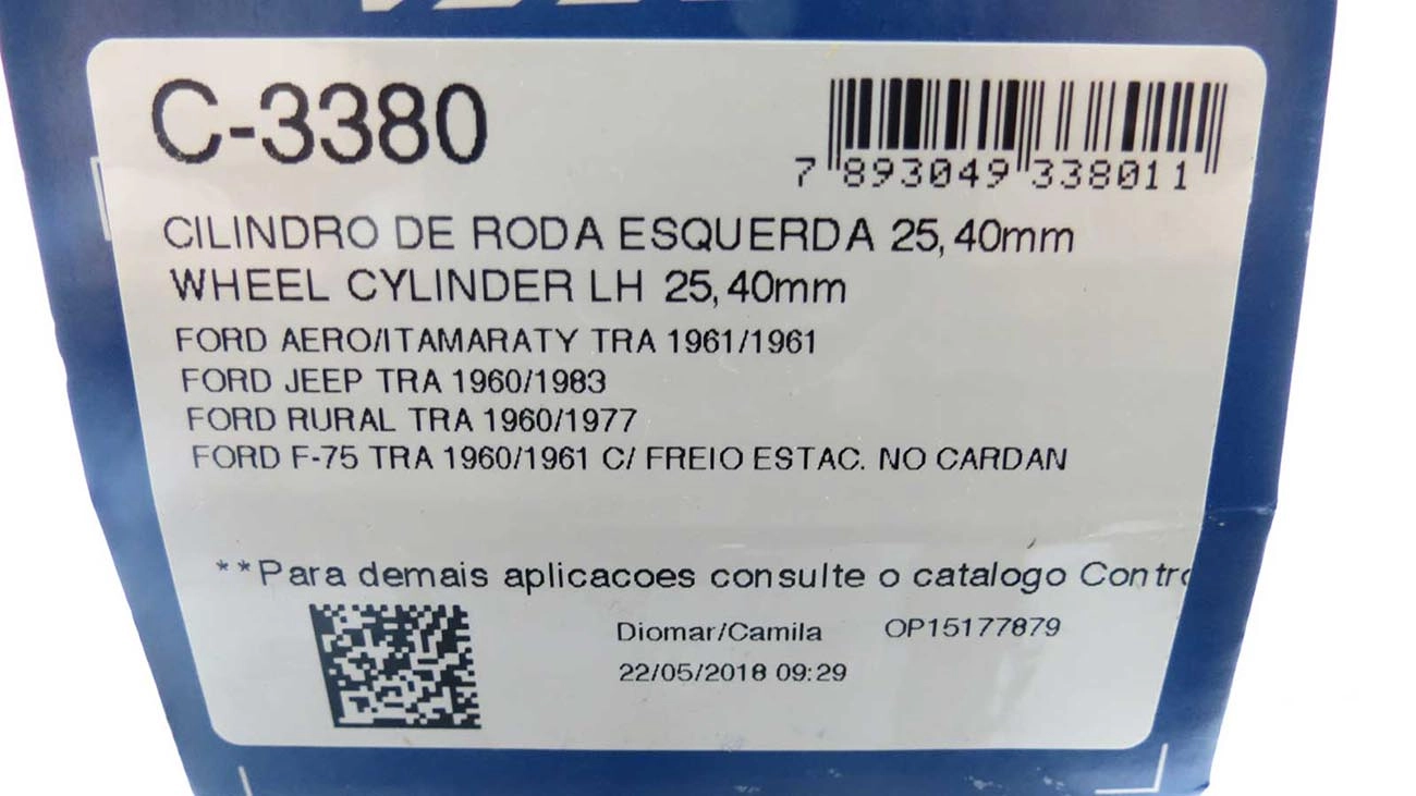 CILINDRO RODA FREIO TRASEIRO LADO ESQUERDO TRASEIRA ESQUERDA WILLYS JEEP 60/83 RURAL 60/77 AERO 61/61 1P 25,40MM