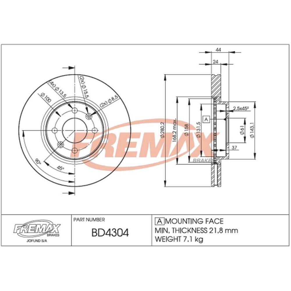 DISCO FREIO DIANTEIRO VENTILADO 280MM MEGANE 1.6/1.8/2.0 16V 98/ 8V 99/ SCENIC 08.99/ V280M