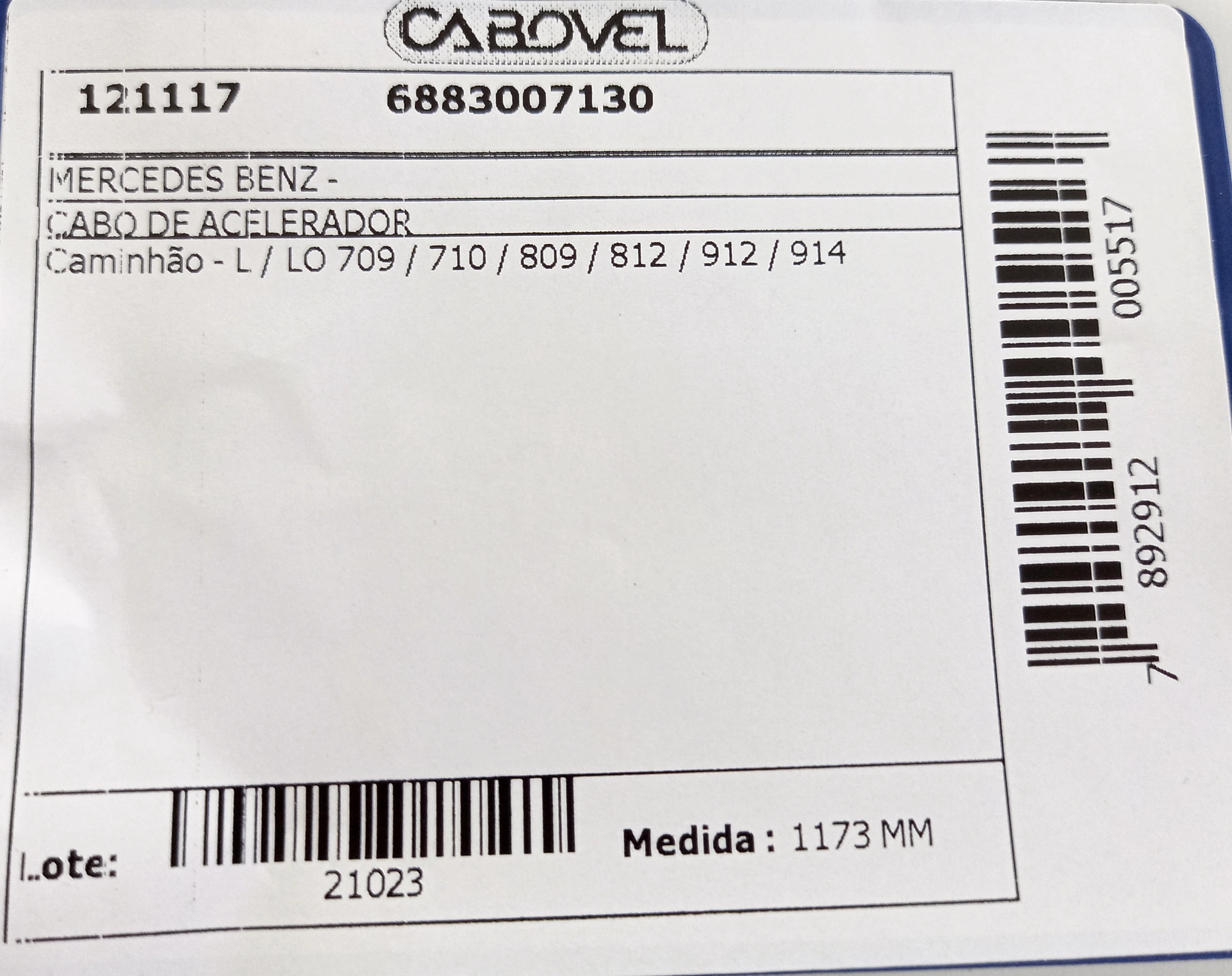 CABO ACELERADOR 1173MM MB CAMINHOES L/LO 709/809/812/912