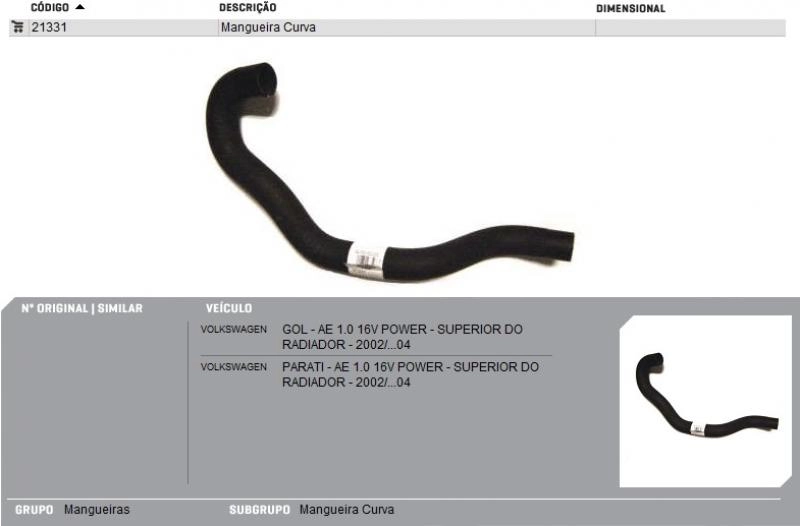 MANGUEIRA RADIADOR VW GOL/PARATI 1.0 8/16V 97/ - SUPERIOR