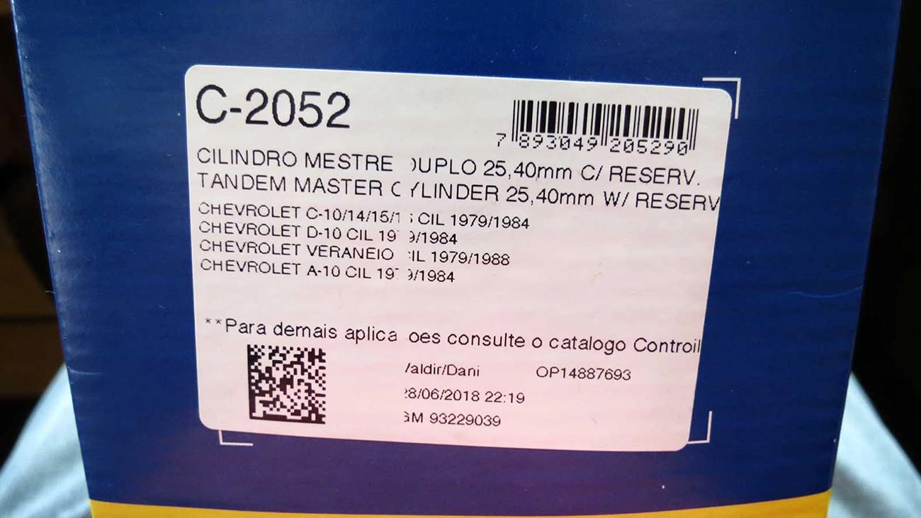 CILINDRO MESTRE FREIO DUPLO COM RESERVATÓRIO 25,40MM RESERVATORIO GM A/C/D-10/14/15 79/84 VERANEIO 79/88