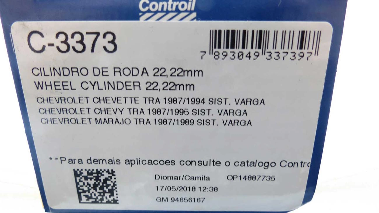 CILINDRO RODA FREIO TRASEIRO LADO DIREITO/ESQUERDO SISTEMA VARGA TRASEIRA GM CHEVETTE/CHEVY 87/95 7/8 22,22MM