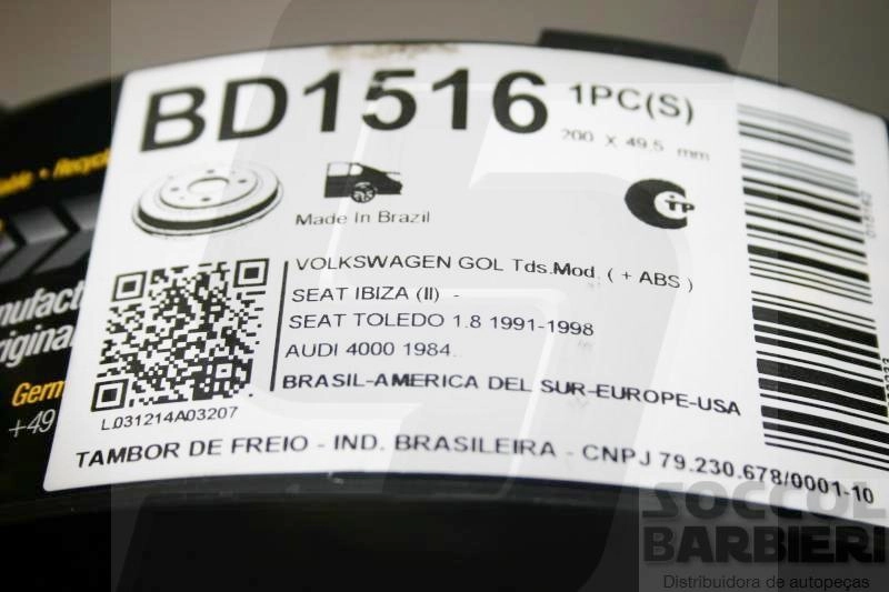 TAMBOR FREIO TRASEIRO 200MM VW PARATI 96/ SANTANA 94/ GOL GTI 95/ POLO CLASSIC 97/ GOLF INTERNO