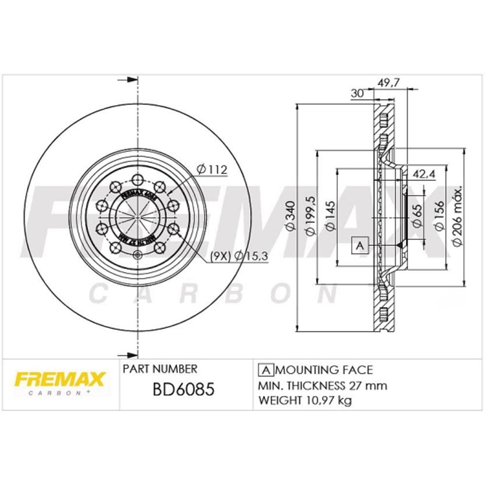 DISCO FREIO DIANTEIRO VENTILADO 340MM GOLF 2.0 TSI 14/ TIGUAN 1.4/2.0 A3 1.8 16/ QUATTRO 10/16 V340MM