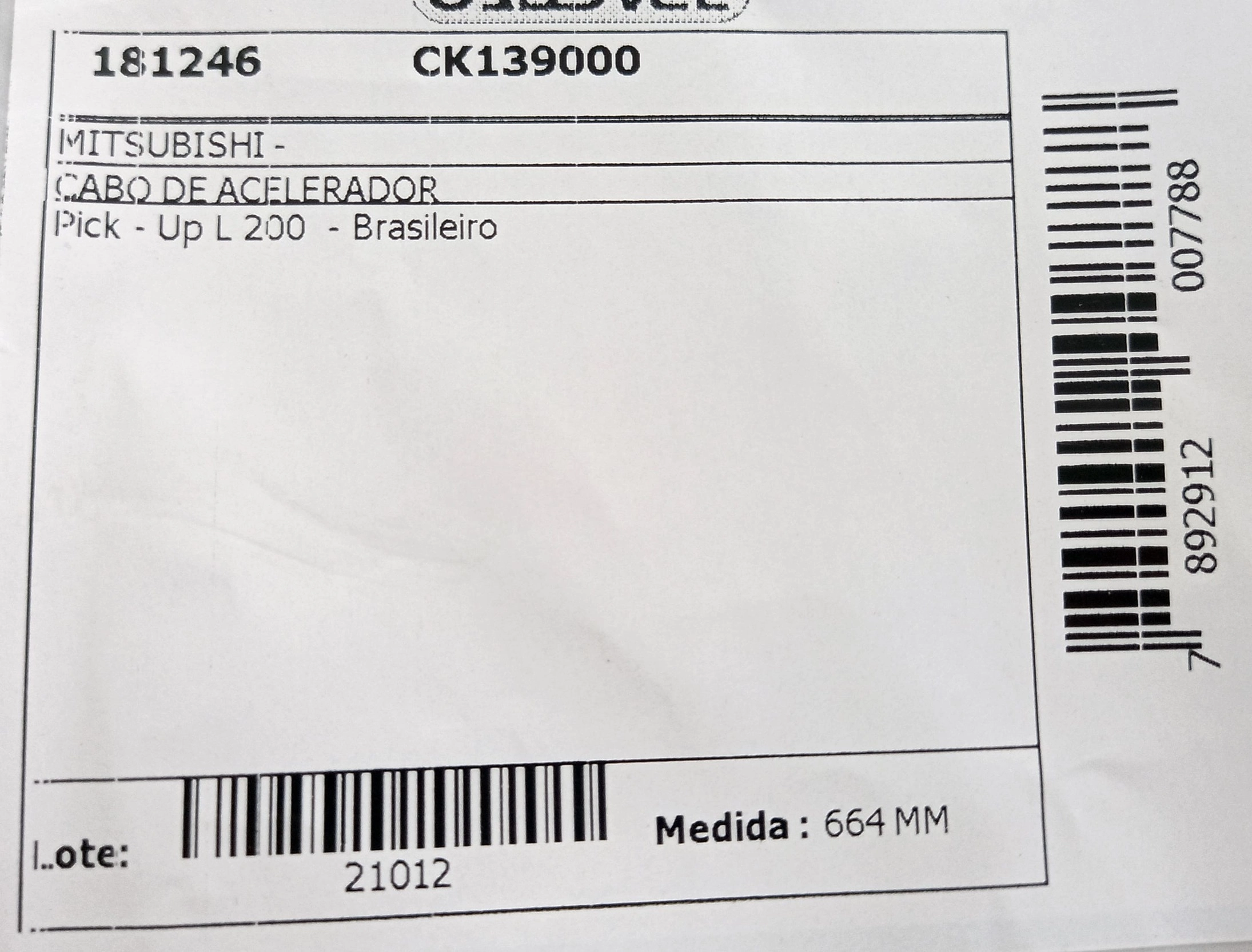 CABO ACELERADOR 664MM MITSUBISHI L-200 BRASILEIRO