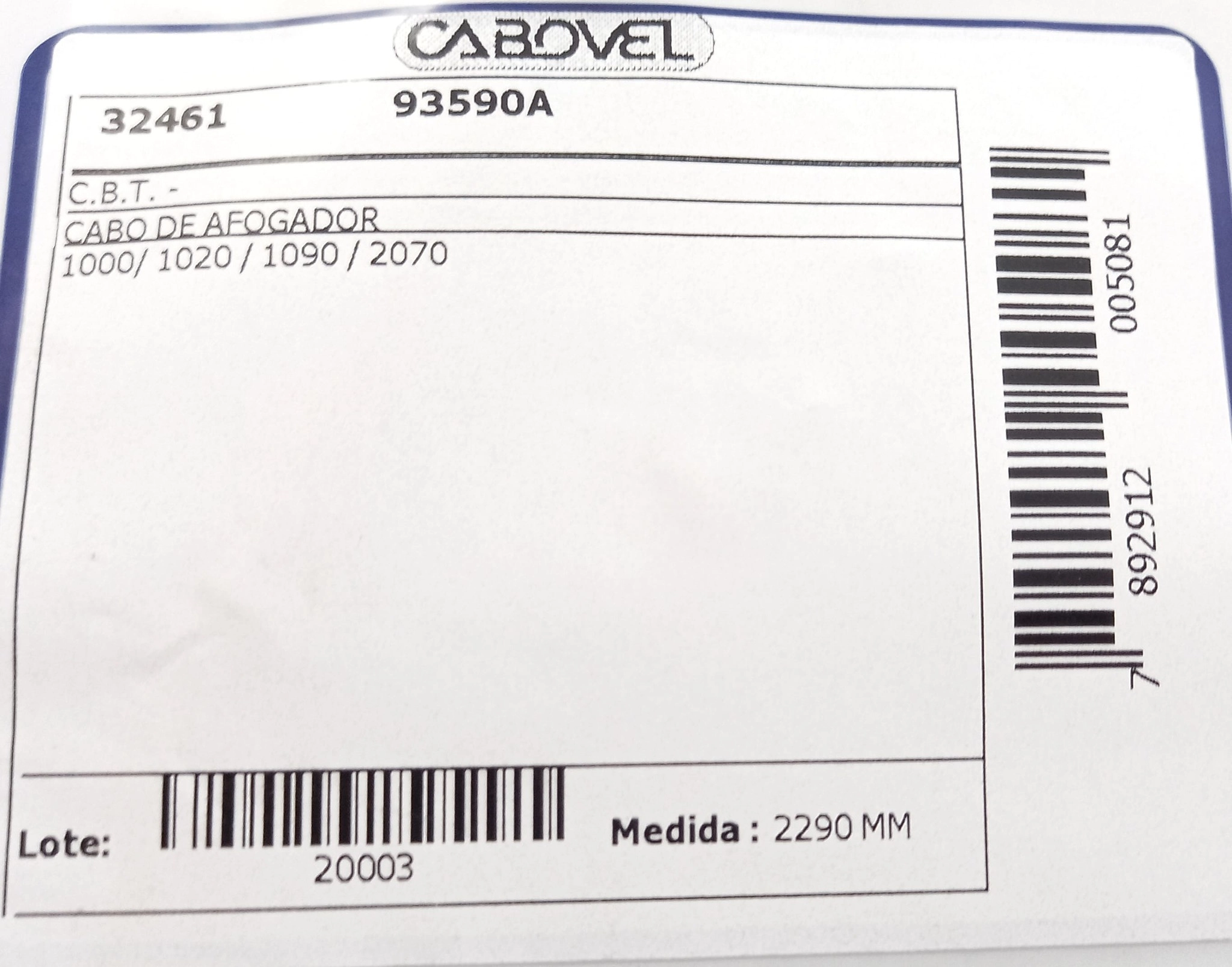 CABO AFOGADOR 2290MM CBT 1000/ 1020/1090/2070 2290