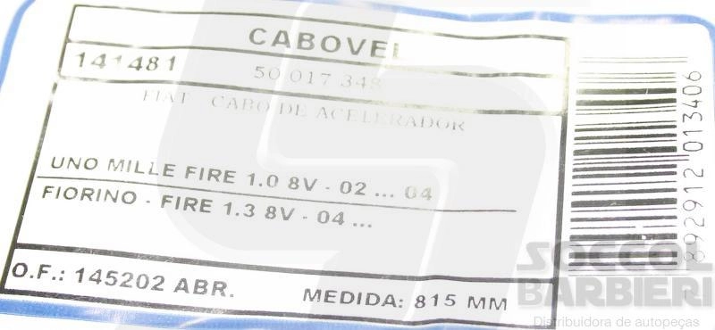 CABO ACELERADOR 815MM FIAT UNO FIRE 1.0 FIORINO 1.3 8V 02/