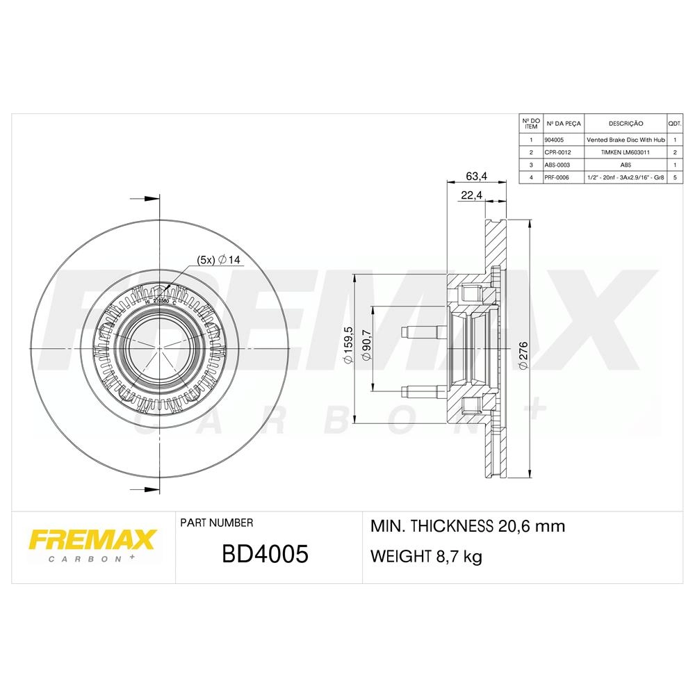 KIT DISCO FREIO DIANTEIRO VENTILADO 276MM COM ABS FORD EXPLORER 95/01 RANGER 94/02