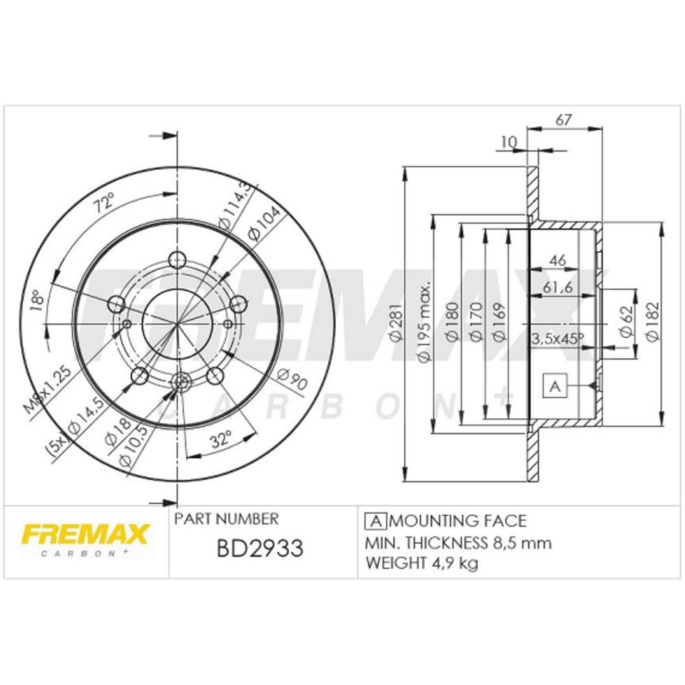 DISCO FREIO TRASEIRO SÓLIDO 281MM TOYOTA CAMRY XLE 3.5 2006/2014 LEXUS EX350 2006/2012 SOLIDO
