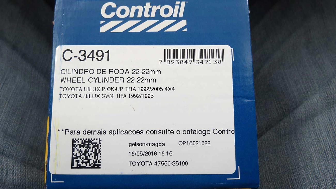CILINDRO RODA FREIO TRASEIRO LADO DIREITO/ESQUERDO TRASEIRA TOYOTA HILUX 4X4 92/ SW4 92/95 7/8 22,22MM