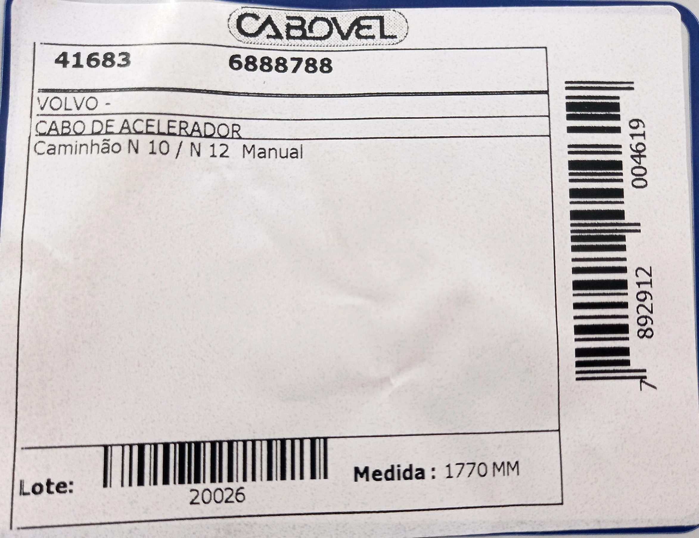CABO ACELERADOR VOLVO N 10/N 12 - MANUAL 1770