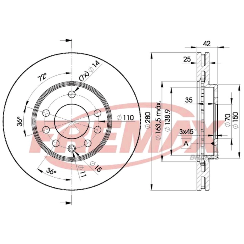 DISCO FREIO DIANTEIRO VENTILADO 280MM 5 FUROS ASTRA 2.0 16V 99/ ARO 15/16 ZAFIRA 8/16V 01/