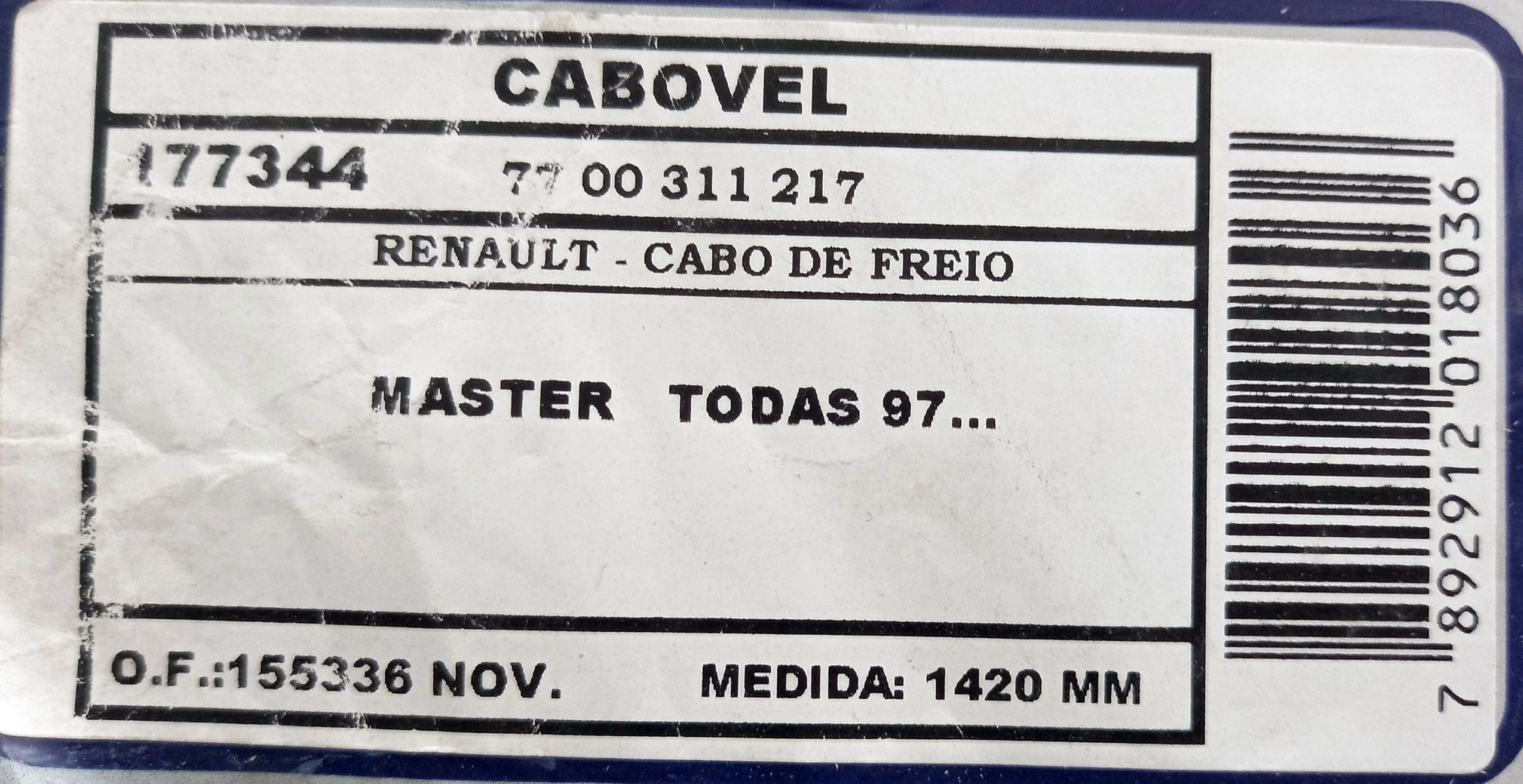 CABO FREIO RENAULT MASTER 97/ 1420MM - FREIO A TAMBOR