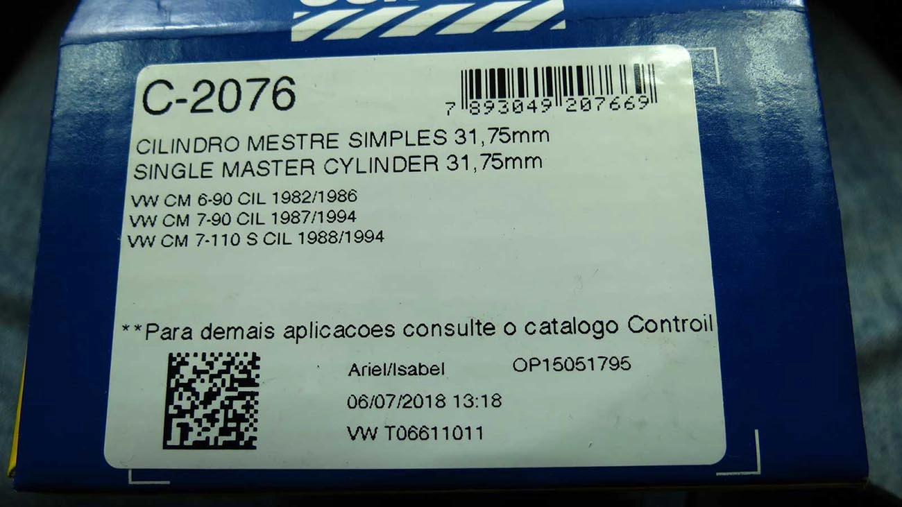 CILINDRO MESTRE FREIO SIMPLES 31,75MM VW 6.80 82/86 7.90 87/94 7.110 88/94
