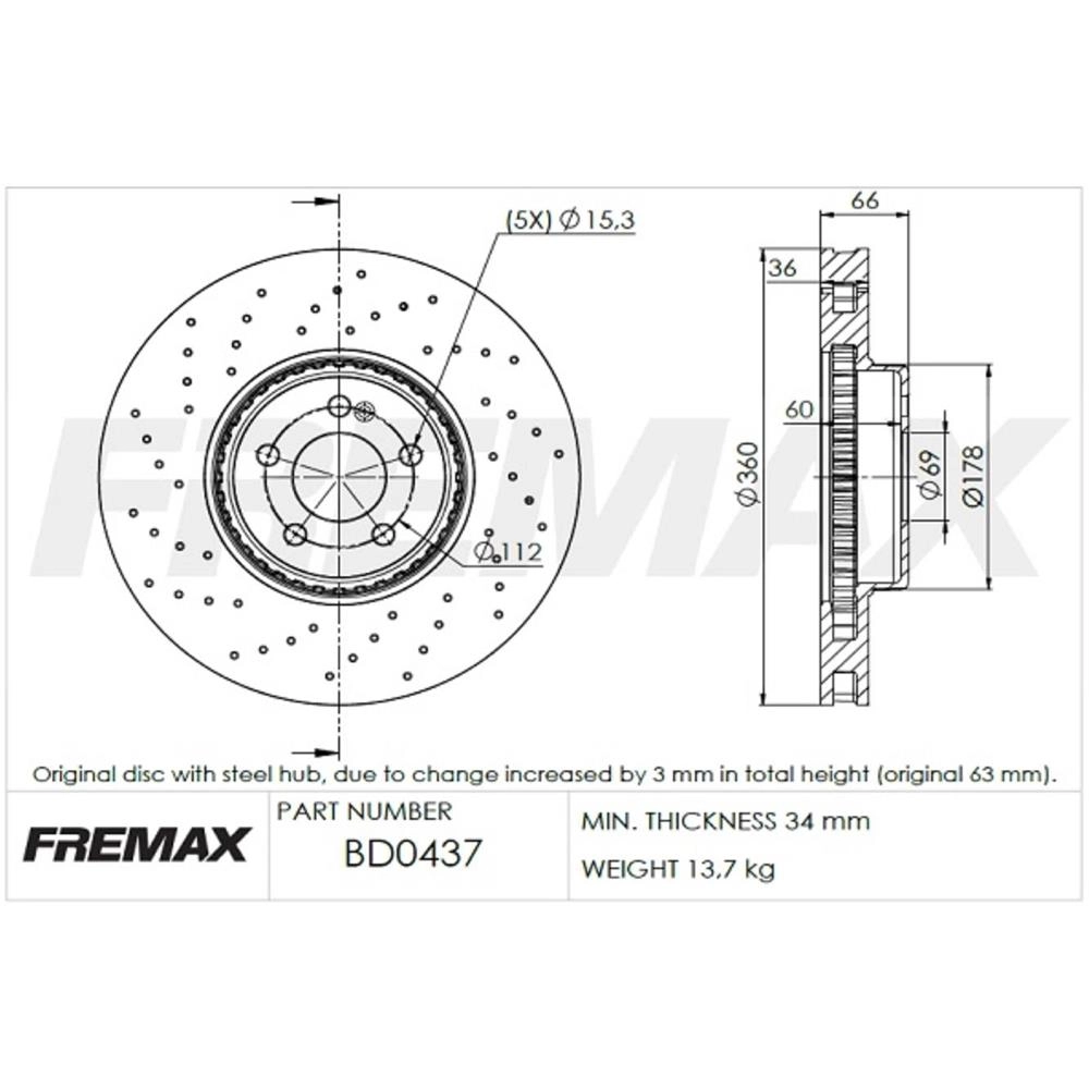 DISCO FREIO DIANTEIRO VENTILADO 360MM MB C-CLASS 16/22 17/18 GLC-CLASS 2016/2022