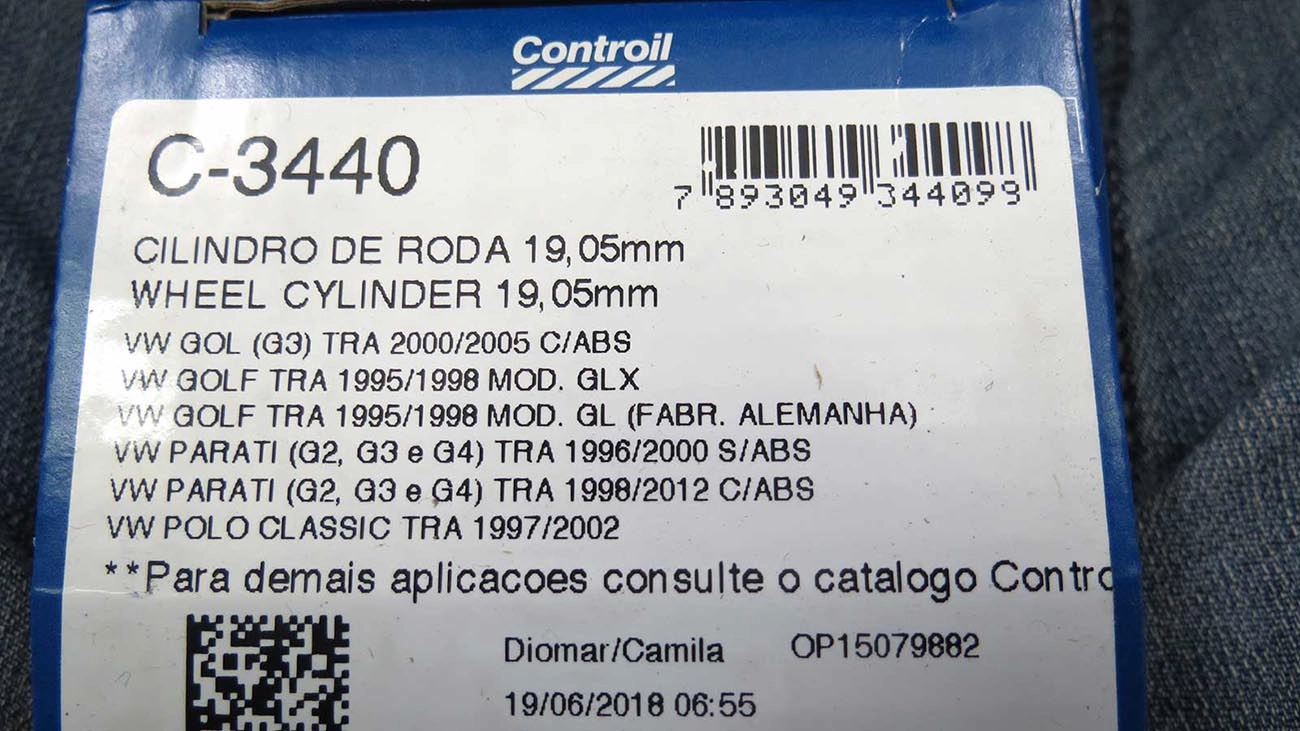 CILINDRO RODA FREIO TRASEIRO LADO DIREITO/ESQUERDO TRASEIRA VW GOL GERACAO II III C/ABS PARATI 98/ 3/4 19,05MM