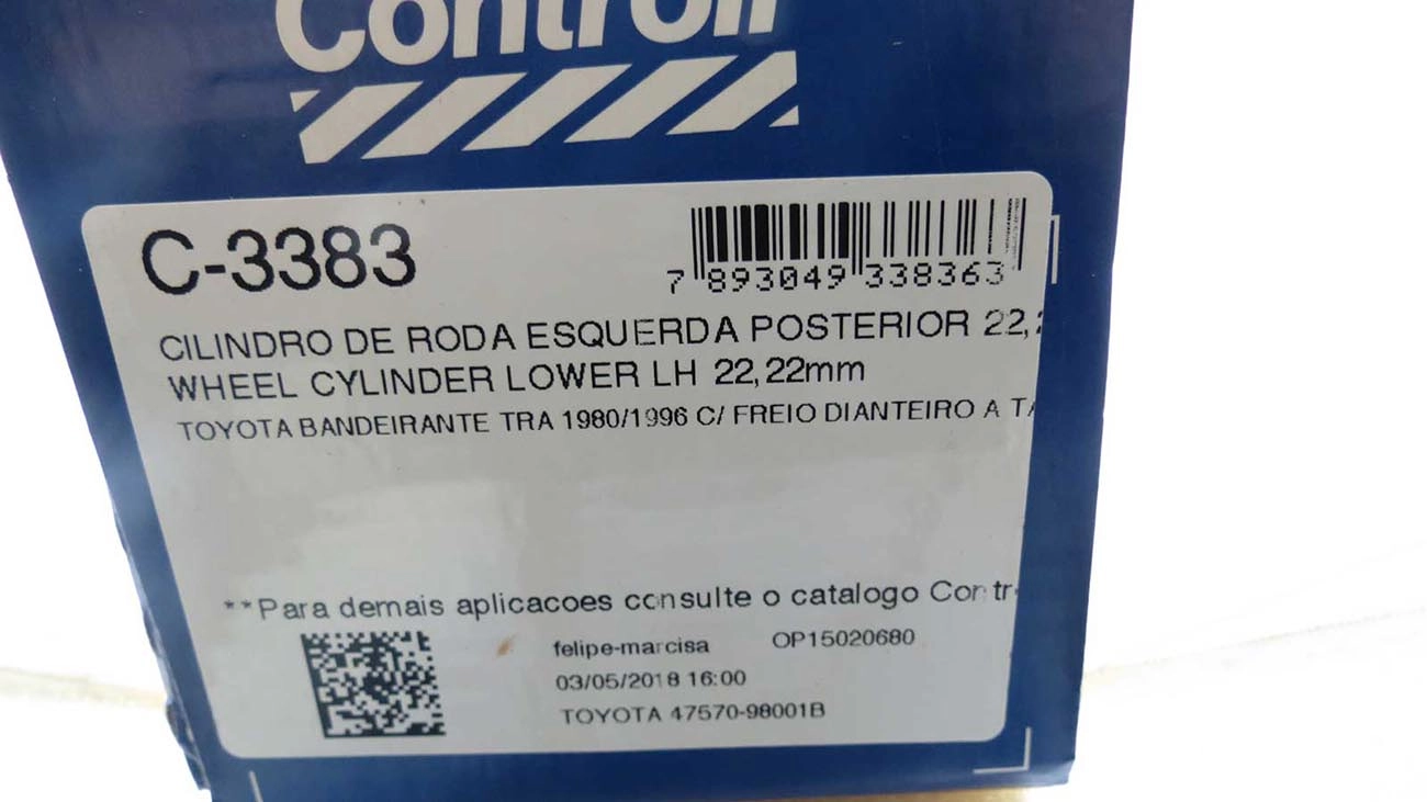 CILINDRO RODA FREIO TRASEIRO POSTERIOR/INFERIOR LADO ESQUERDO TRASEIRA ESQUERDA TOYOTA BANDEIRANTE 80/96 7/8 22-22MM