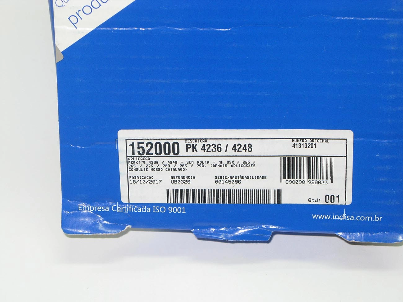 BOMBA AGUA MF 265/270/275/285/290 - CASE 580H - VW 6.80 - HYSTER - PERKINS 4.236/4.248 - S/POLIA
