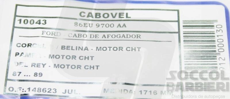 CABO AFOGADOR 1716MM FORD CORCEL II/BELINA II/DEL REY/PAMPA 1987/1989 MOTOR CHT