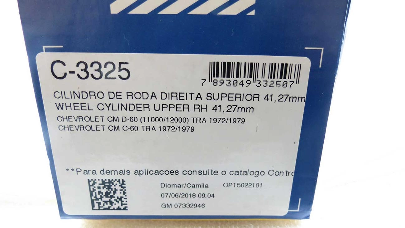 CILINDRO RODA FREIO TRASEIRO LADO DIREITO SUPERIOR TRASEIRA DIREITA GM A/C/D-60 72/79 1-5/8 41,27MM