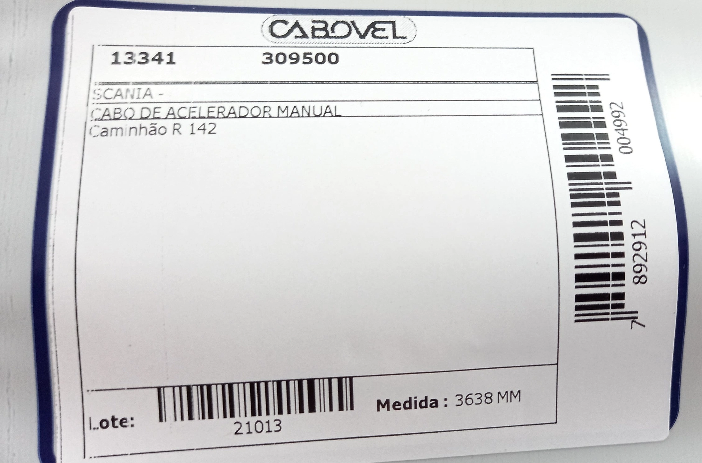 CABO ACELERADOR MANUAL 3638MM SCANIA CAMINHOES R142