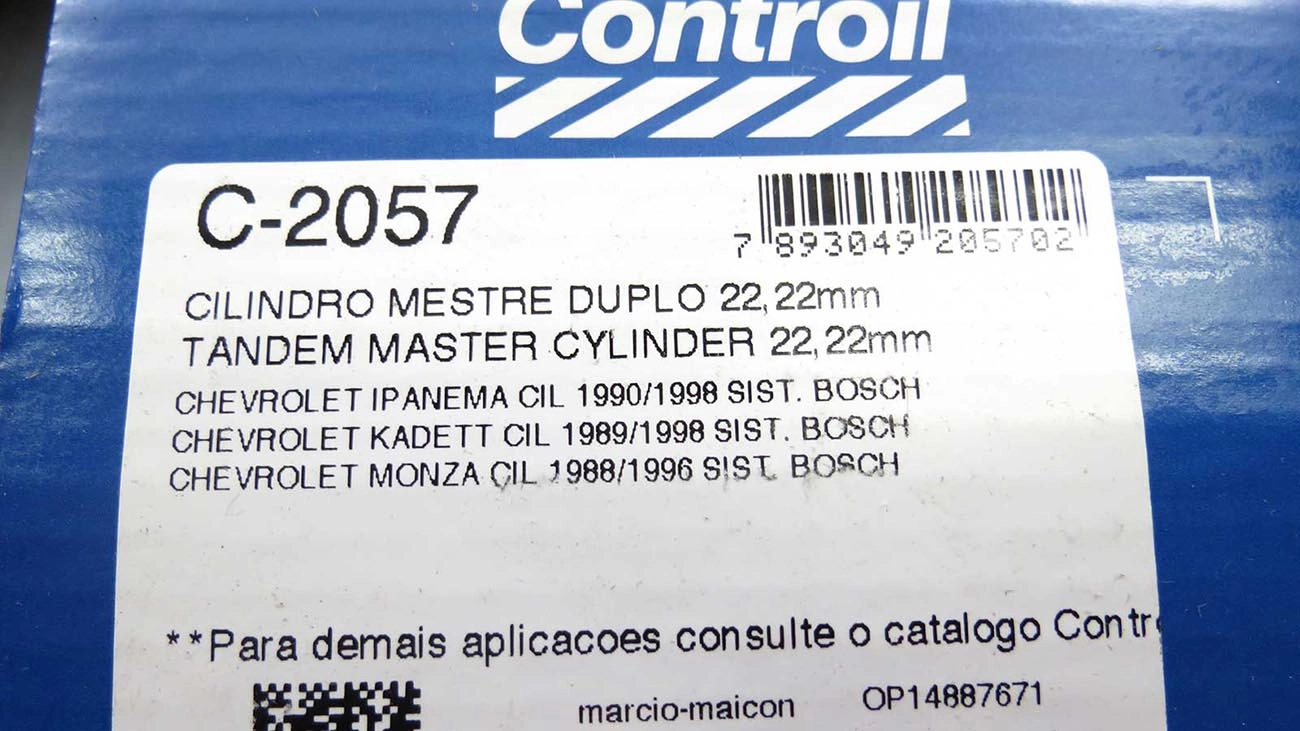 CILINDRO MESTRE FREIO DUPLO SISTEMA BOSCH 22.22MM SEM ABS GM MONZA/KADETT/IPANEMA 89/ 7/8