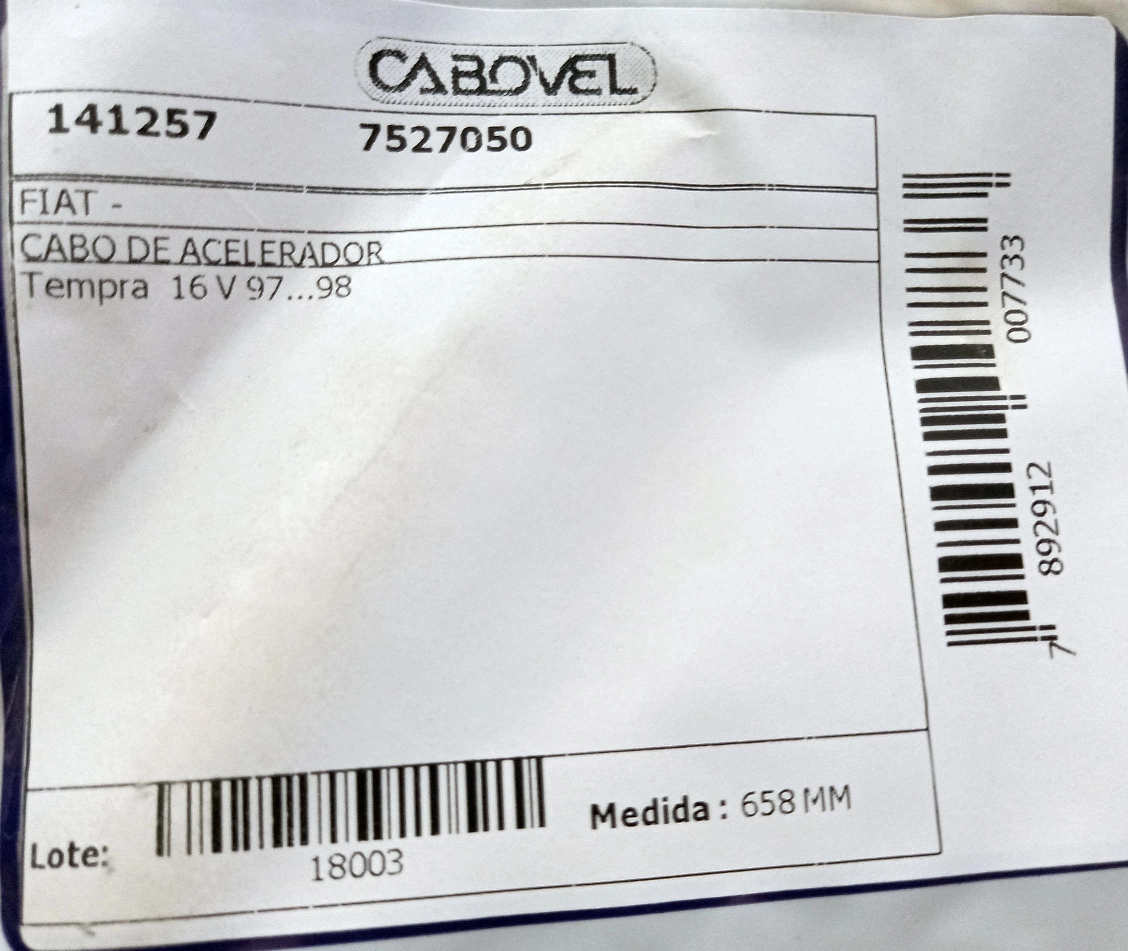 CABO ACELERADOR 658MM FIAT TEMPRA 16V 97/99