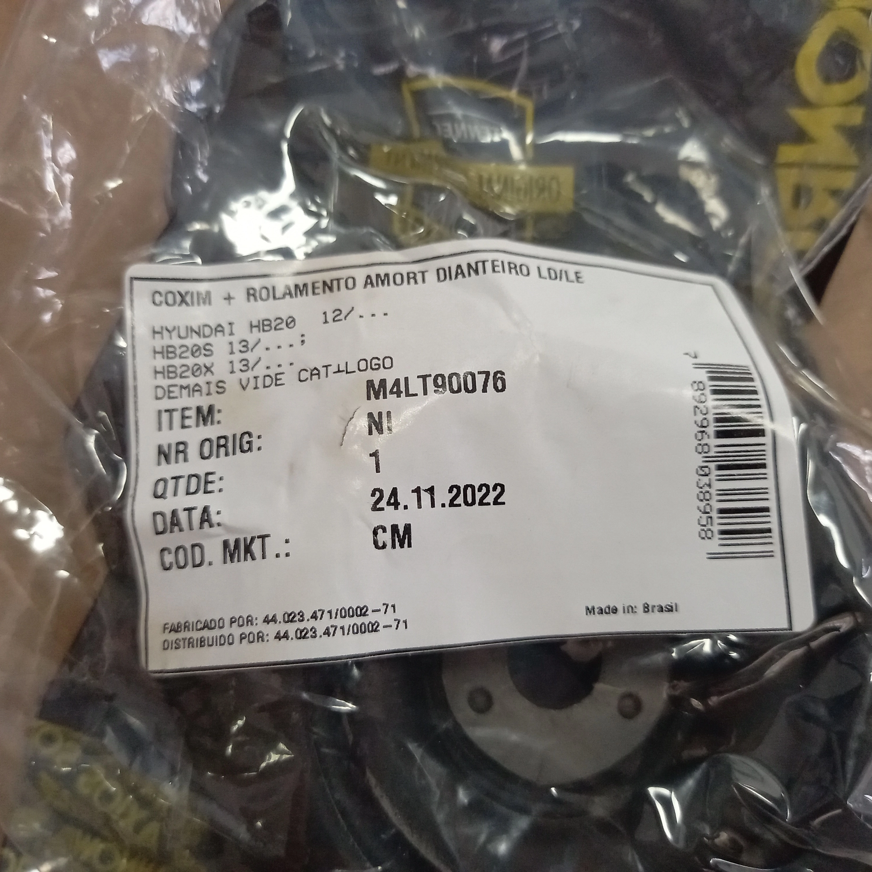 COXIM AMORTECEDOR DIANTEIRO COM ROLAMENTO HYUNDAI HB20 S/X 2012/